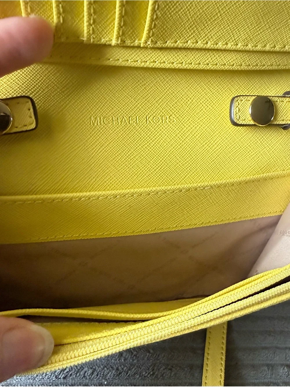 MICHAEL KORS Yellow Saffiano Leather Crossbody Small Bag Wallet with Gold Chain